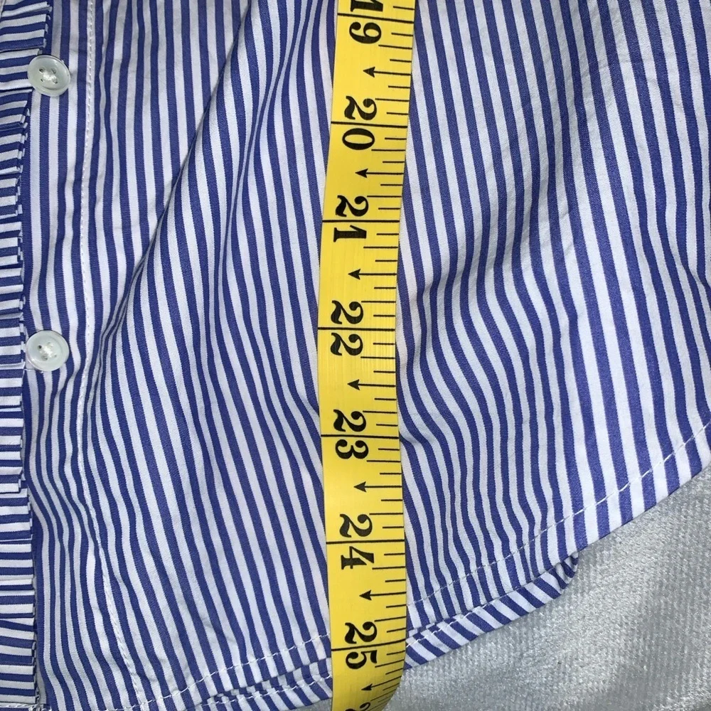 J CREW women’s Striped Navy White ruffled Mandarin-Collar button down Shirt 00